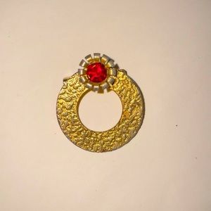 Vintage Golden Brooch with red gemstone
